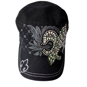 KBETHOS ▪️ FLEUR DE LIS RHINESTONE BLING HAT BALL CAP WOMEN'S EMBROIDERED